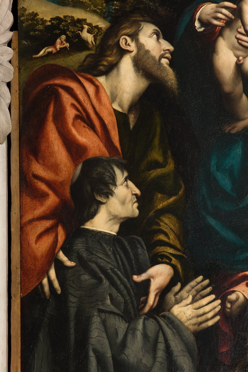 Oltář svaté Kateřiny, Madony s dítětem mezi svatými Filipem a Jakubem a dárcem Giacomem Schizzim, Il Pordenone 1522, Detail od Giovanni Antonio Pordenone