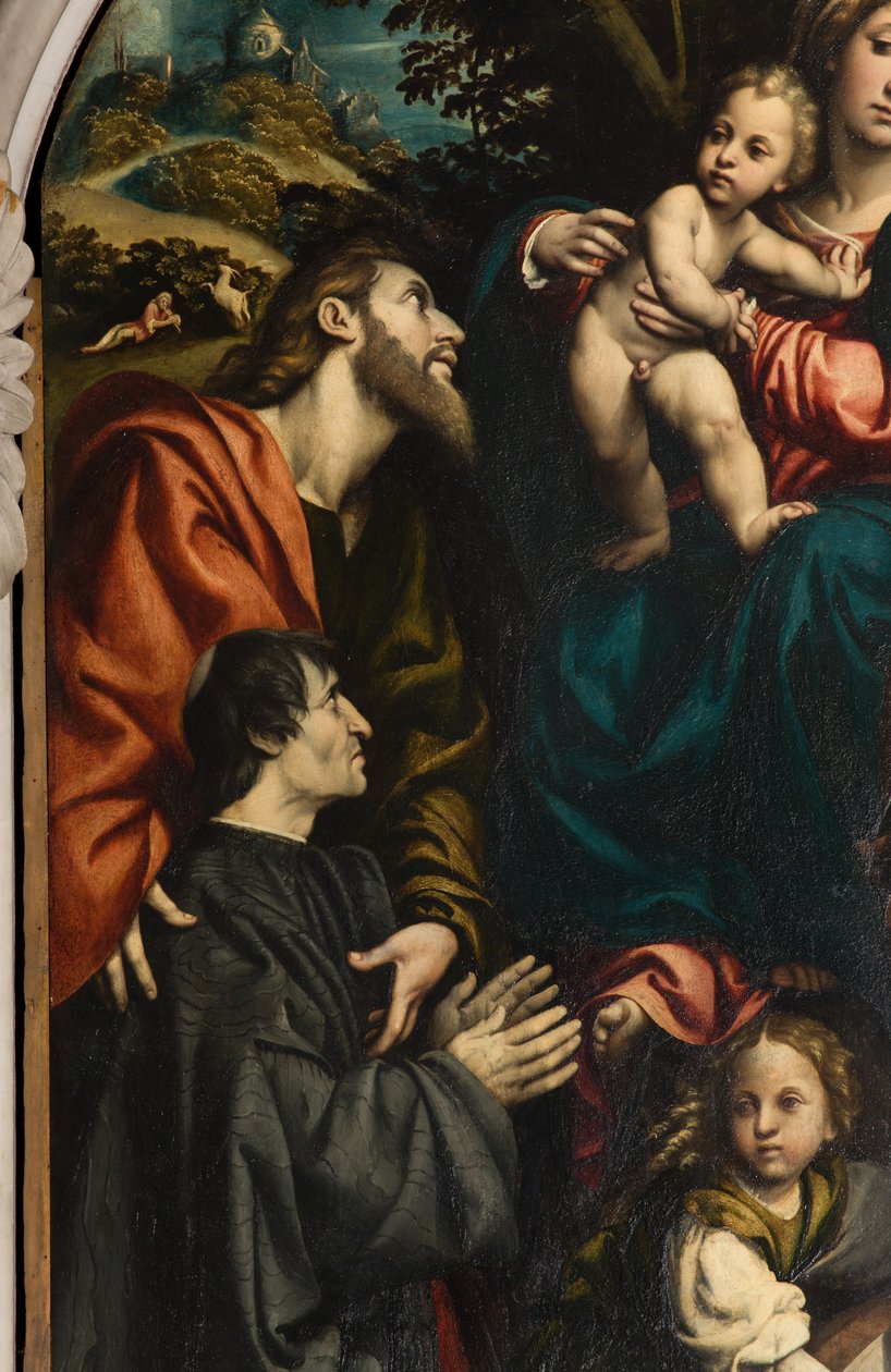 Oltář svaté Kateřiny, Madony s dítětem mezi svatými Filipem a Jakubem a dárcem Giacomem Schizzim, Il Pordenone 1522, Detail od Giovanni Antonio Pordenone