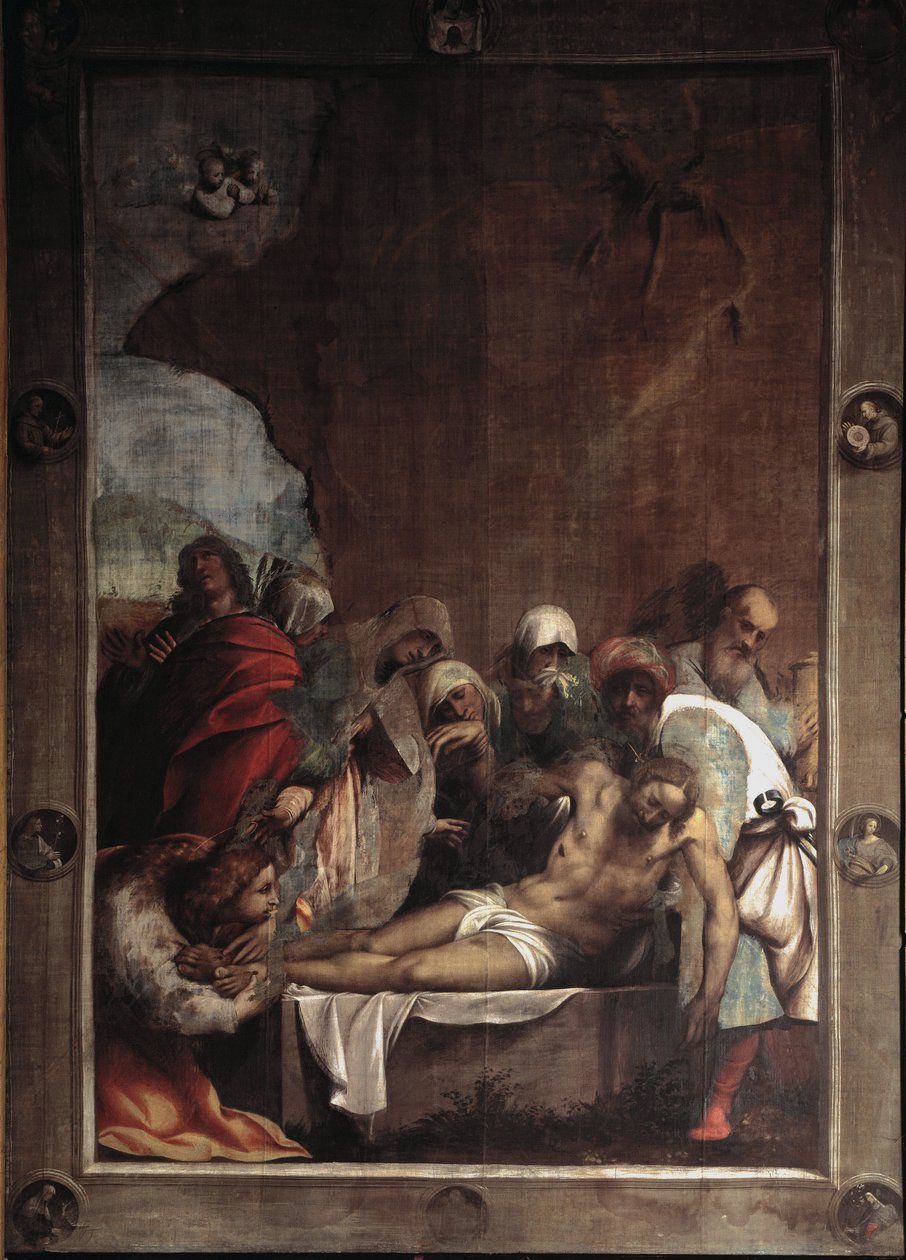 La deposition du christ (depozice Krista) Malba Giovanni Antonia de Sacchise zvaná il Pordenone (1484-1539) 1529-1530 Slunce 391x291 cm Cortemaggiore (Piacenza), Chiesa dell Annunziata Itálie od Giovanni Antonio Pordenone