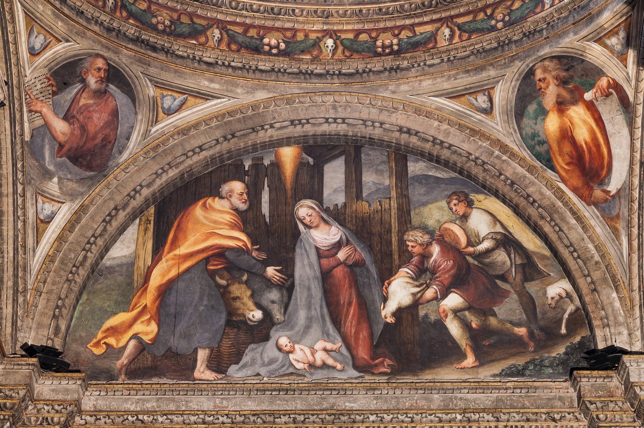 Luneta znázorňující Klanění pastýřů od Giovanni Antonio Pordenone