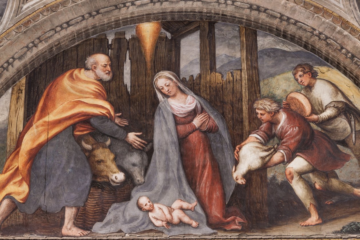 Luneta znázorňující Klanění pastýřů od Giovanni Antonio Pordenone