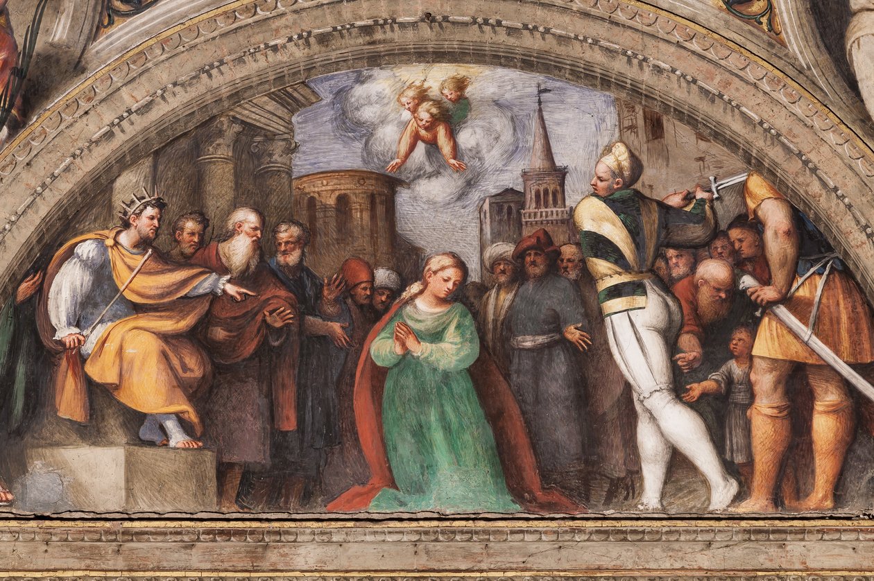 Luneta zobrazující Stětí svaté Kateřiny od Giovanni Antonio Pordenone