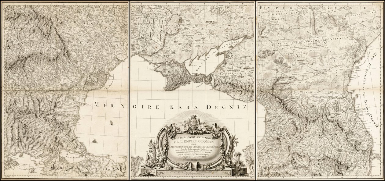 Mapa Černého moře s přilehlými částmi turecké a ruské říše z roku 1774 od Giovanni Antonio Rizzi Zannoni