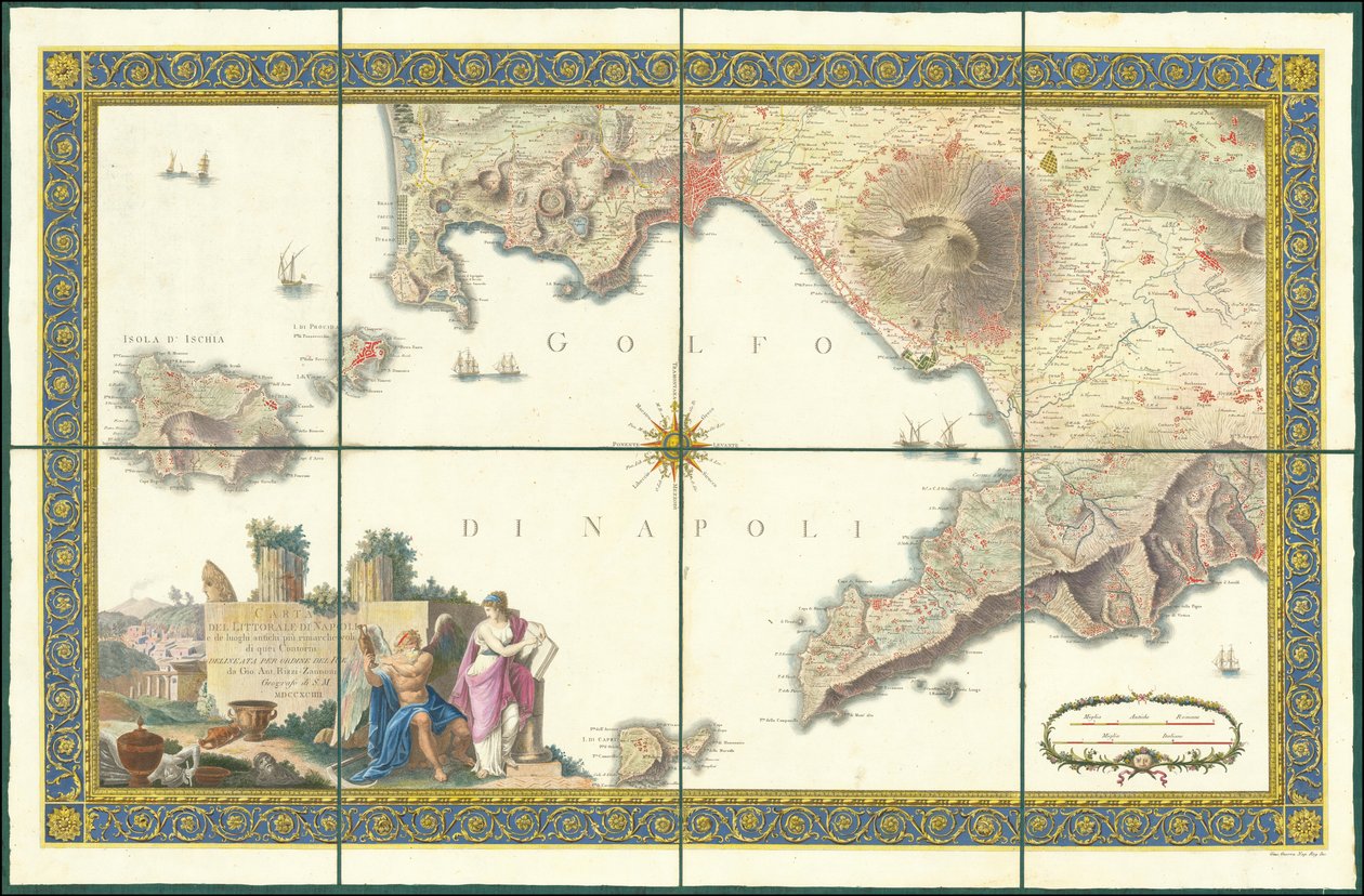Mapa Neapolského zálivu z roku 1794 od Giovanni Antonio Rizzi Zannoni