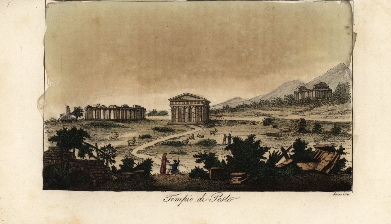 Pohled na starověké řecké chrámy Hera v Paestum, Itálie od Giovanni Antonio Sasso