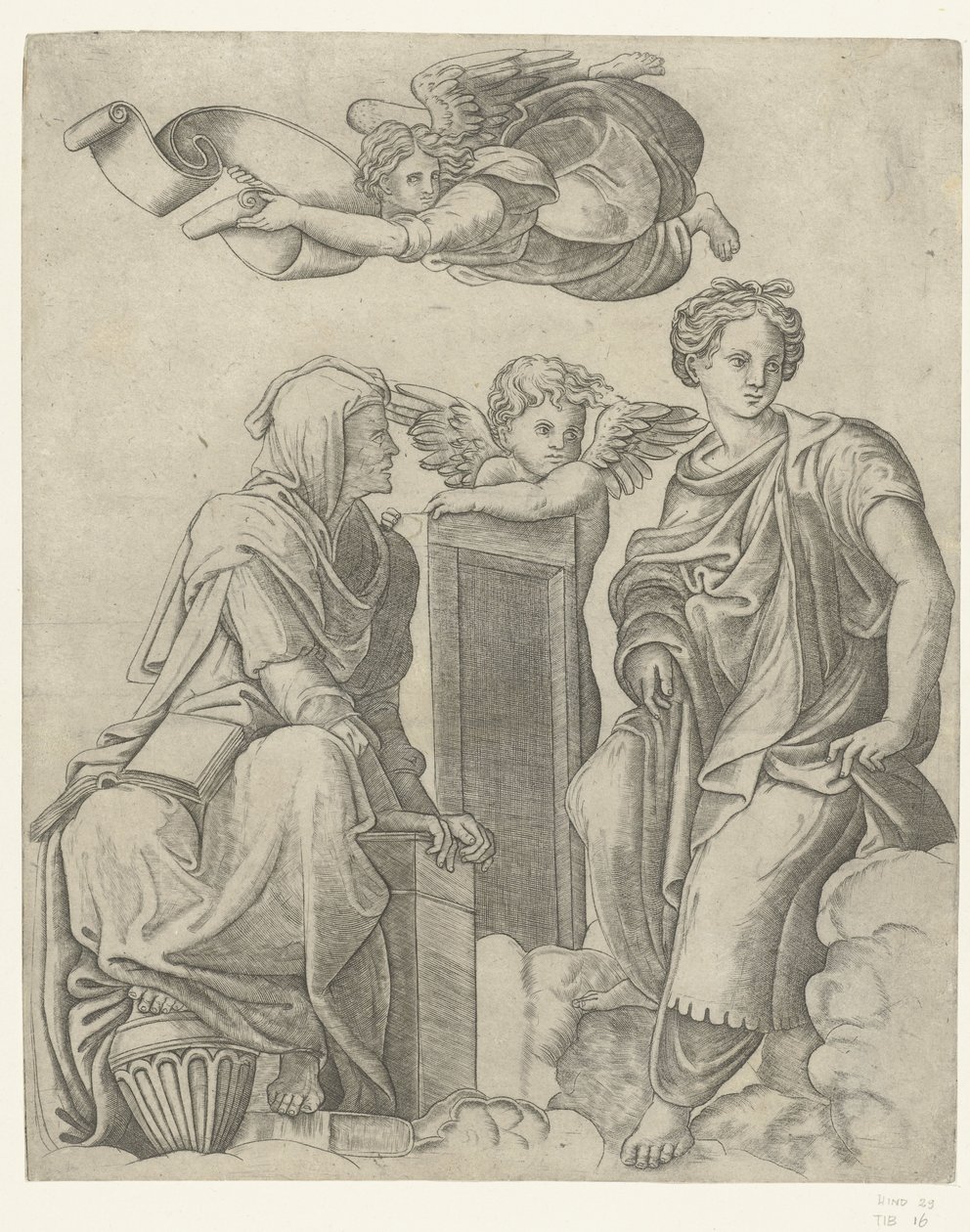 Dvě sibyly a anděl a putto Dialektika a logika od Giovanni Antonio da Brescia (attributed to)