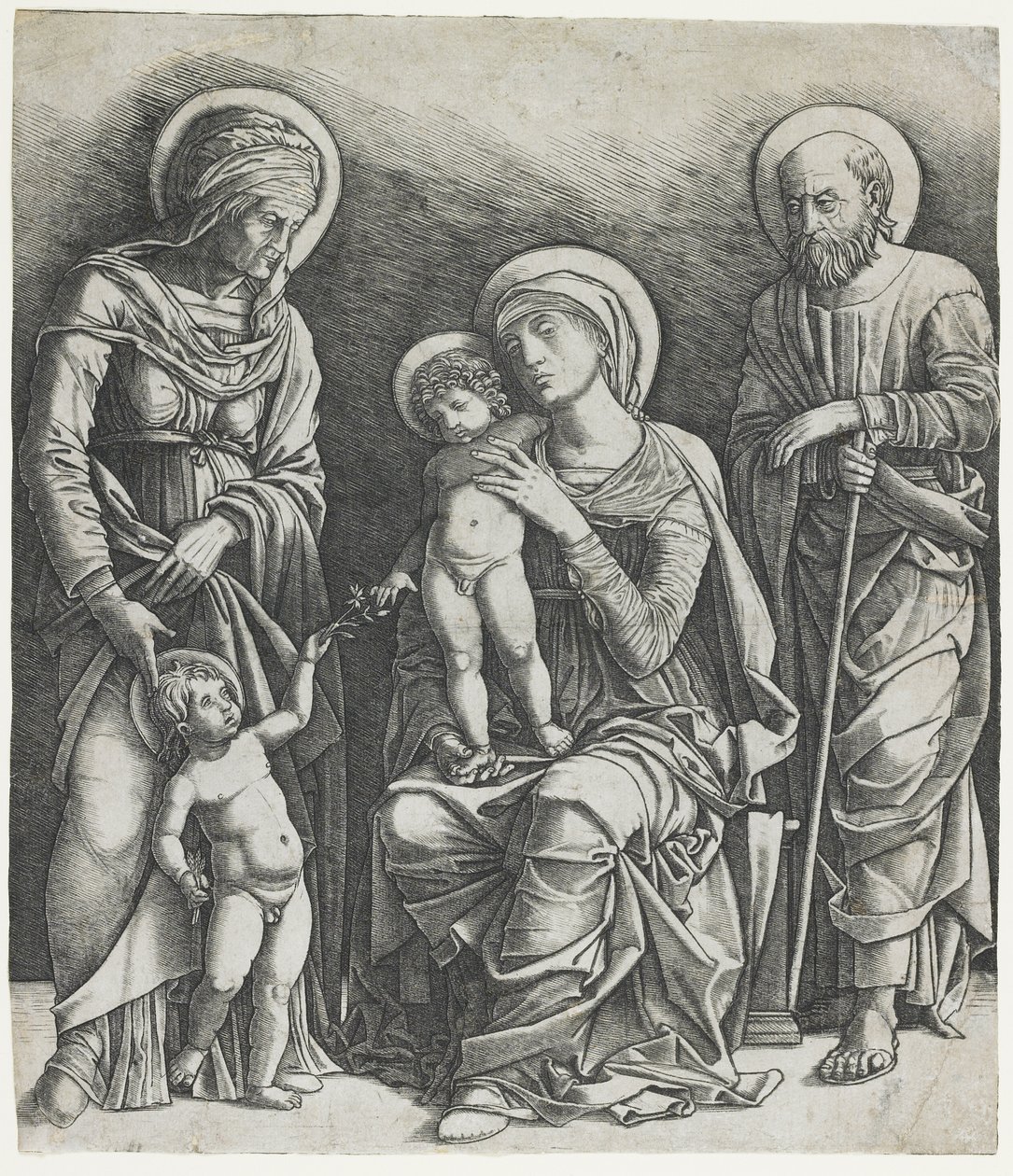 Svatá rodina se svatým Janem, kolem 1495-1505 (rytina) od Giovanni Antonio da Brescia