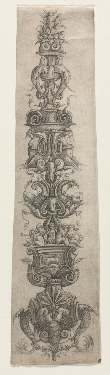 Vzpřímená arabeska s maskami, Amorky a Nereidami od Giovanni Antonio da Brescia
