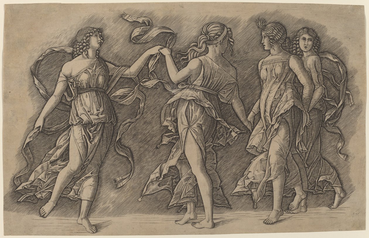 Čtyři tančící múzy od Giovanni Antonio da Brescia, after Andrea Mantegna