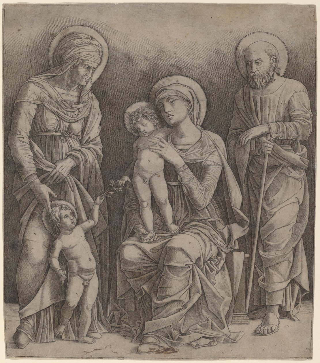Svatá rodina se svatou Alžbětou a Svatým Janem od Giovanni Antonio da Brescia, after Andrea Mantegna