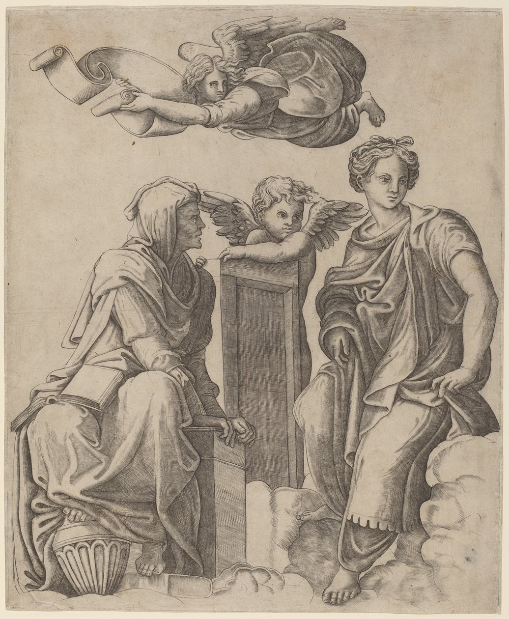 Dvě Sibyly a anděl od Giovanni Antonio da Brescia after Raphael