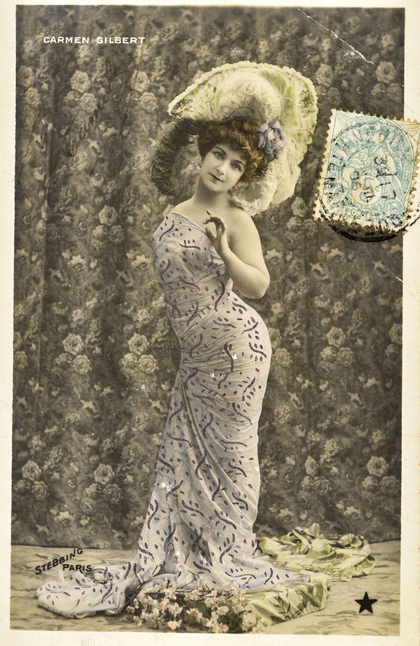 Pohlednice: Portrét Carmen Gilbert, umělkyně Music hall od Phillipe de Marlier