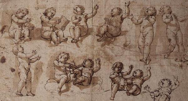 Studie Putti (pero, inkoust, mytí a křída) od Giovanni Baglione