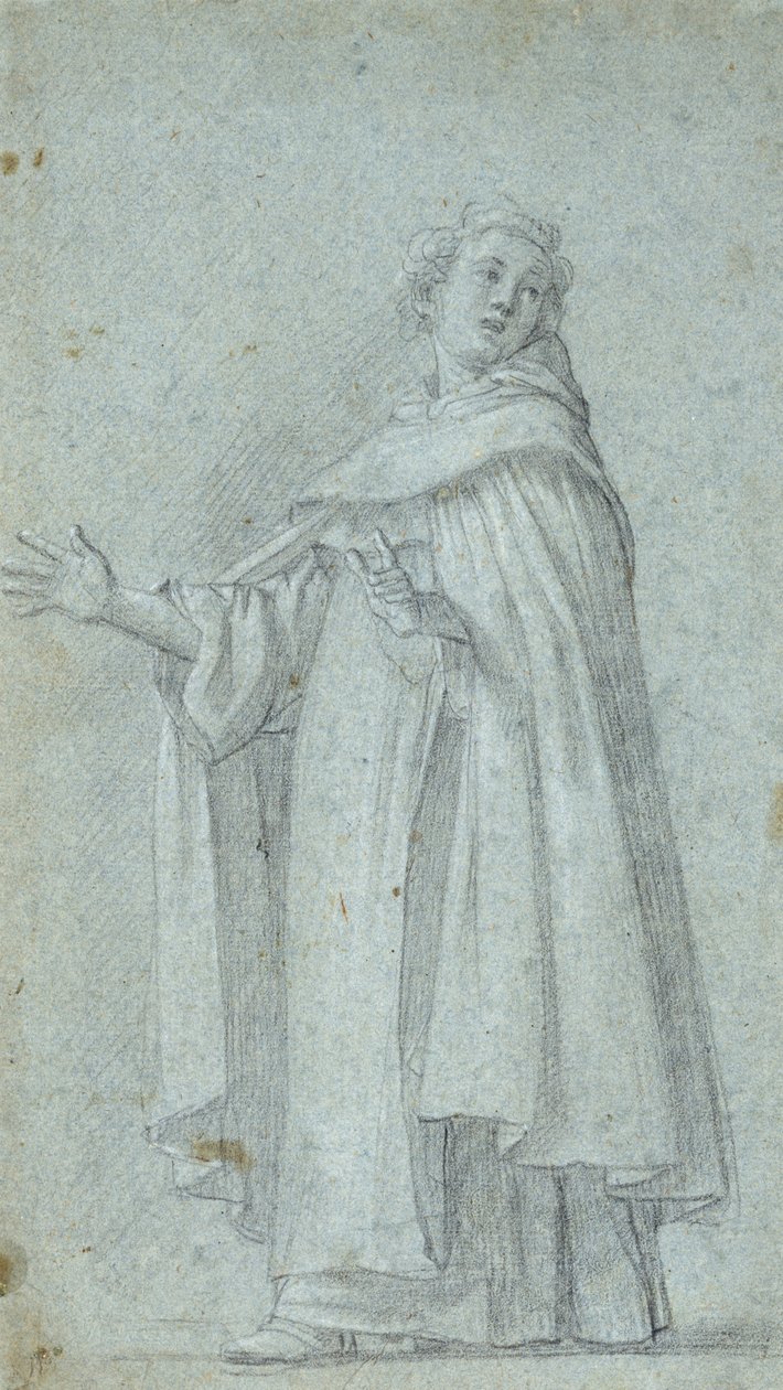 Studie stálého dominikána, c. 1595 (černá křída, zvýrazněna bílou, na modrém položeném papíře) od Giovanni Baglione