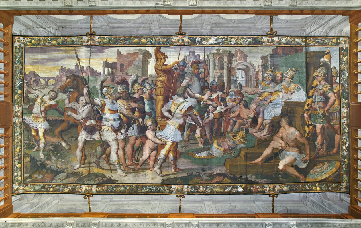 Ulysses a Ajax soutěží o brnění Achilles před soudy, Ulysses Hall (freska) od Giovanni Battista Castello