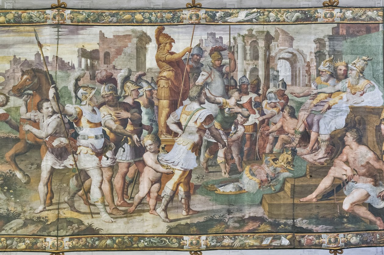 Ulysses a Ajax soutěží o brnění Achilles před soudy, Ulysses Hall, detail 2384556 (freska) od Giovanni Battista Castello