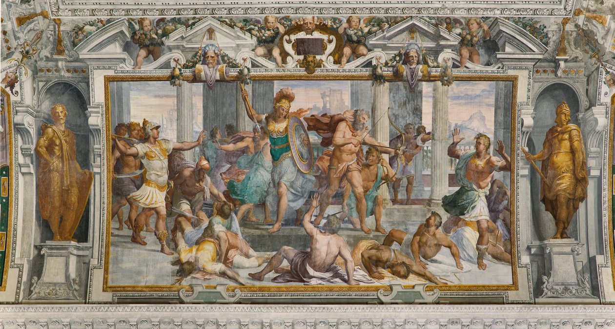 Odysseovy příběhy: zabití Proci, kolem roku 1560 (freska) od Giovanni Battista Castello