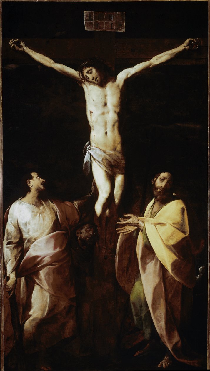 Ukřižování se svatým Jakubem, svatým Filipem a svatým Františkem (olej na plátně od Giovanni Battista  Crespi