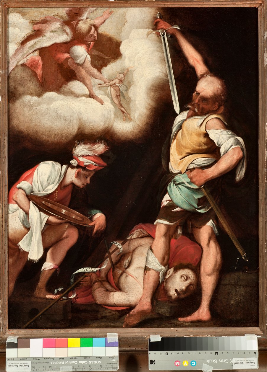 Dekolace svatého Jana Křtitele Muž se snaží zvednout hlavu světce a položit ji na plošinu (Stětí sv. Jana Křtitele) Obraz Il Cerano (Giovan Battista Crespi) (1567/8-1632), Genes, Musei di Strada Nuova (inv n PB 2812) od Giovanni Battista  Crespi
