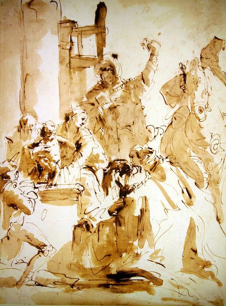 Klanění tří králů (pero a hnědý inkoust a mytí na papíře) od Giovanni Battista Tiepolo