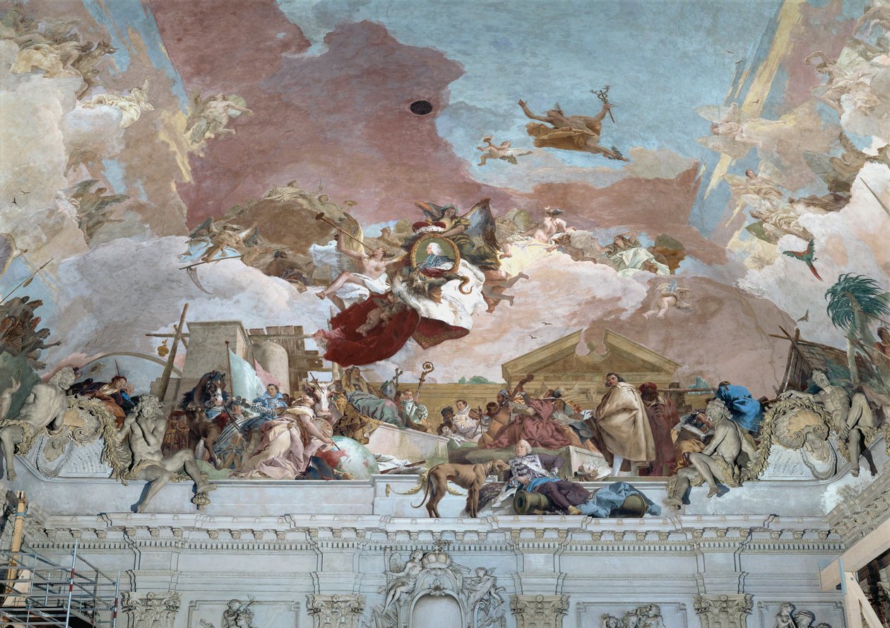 Apoteóza biskupa Carla Philippa von Greiffenklau a část Evropa stropní fresky ... (freska) od Giovanni Battista (1696 1770) Tiepolo