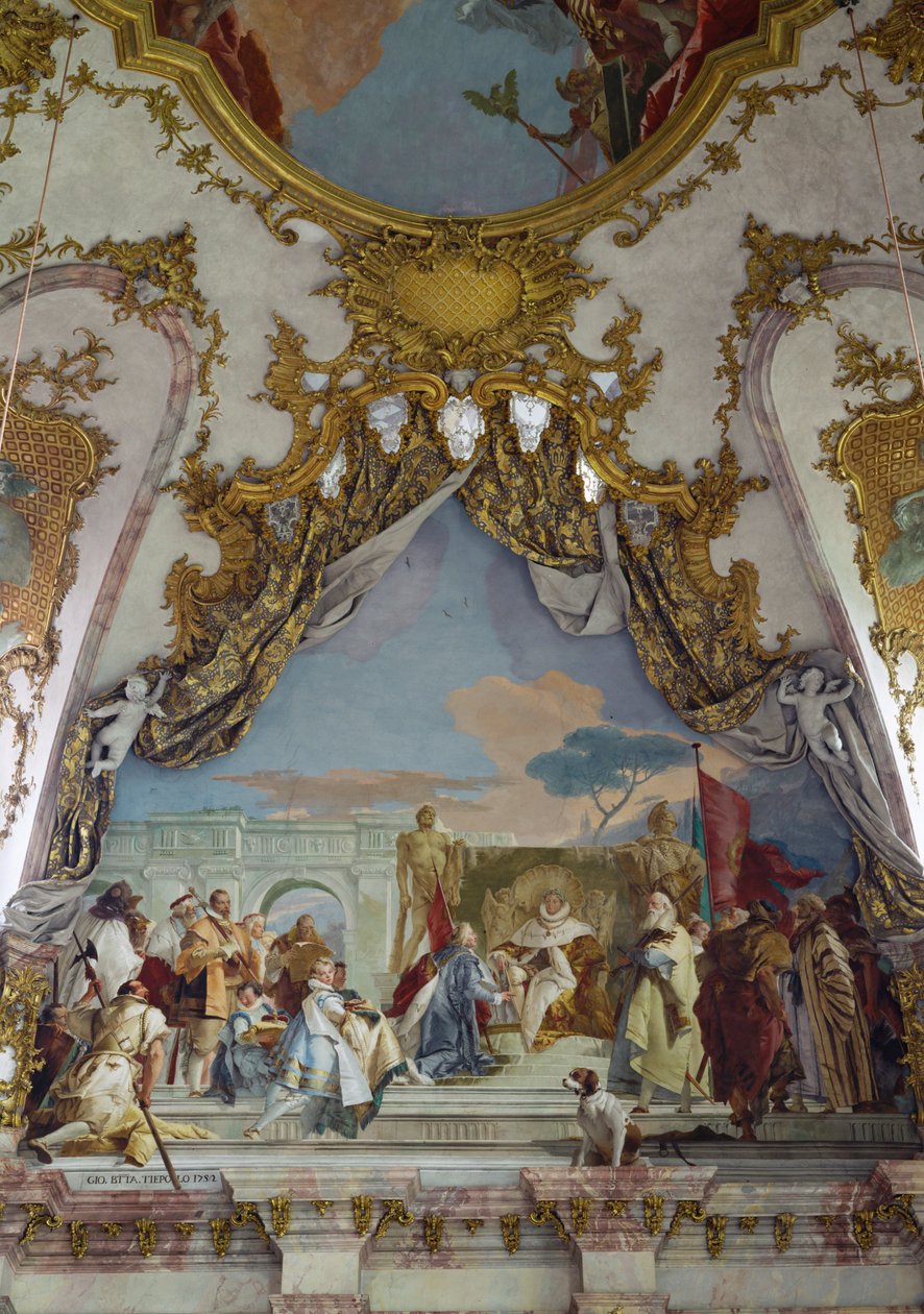 Detail nástropní fresky, Císařský sál Kaisersaal, rezidence Wuerzburg ... (freska) od Giovanni Battista (1696 1770) Tiepolo