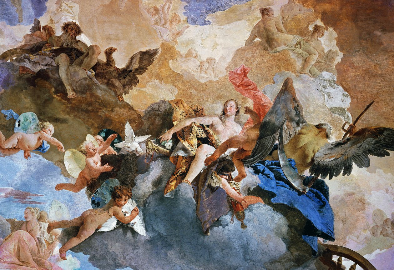 Kronosův únos Venuše, detail kurzu Slunečního vozu, freska Giambattista Tiepolo (1696-1770), Tapestry Gallery, Palazzo Clerici, Milán, Lombardie, Itálie od Giovanni Battista Tiepolo