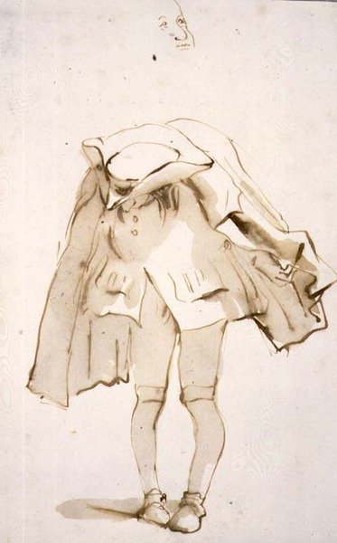 PD.129-1961 Karikatura muže se skloněnou hlavou, možná shrbený (pero a inkoust a mytí) od Giovanni Battista Tiepolo