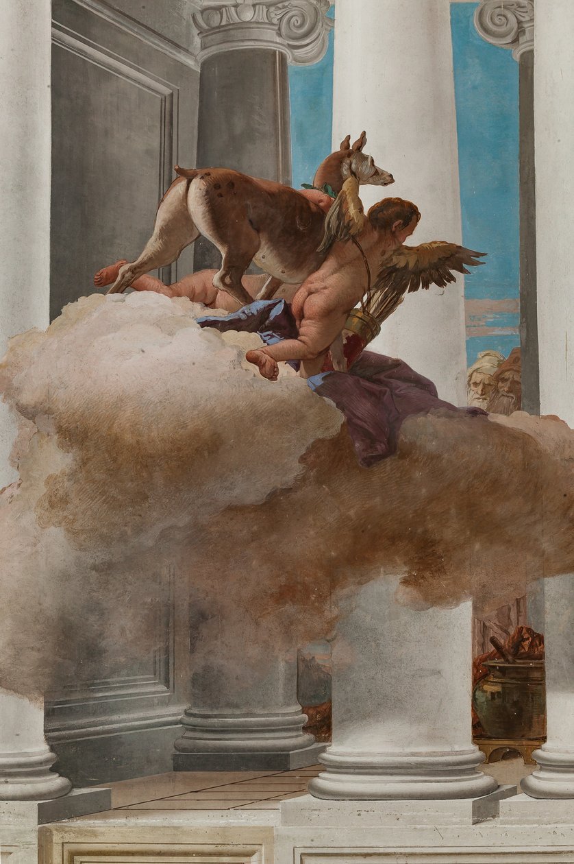 Palazzina (Malá budova), vstupní hala: „Oběť Ifigenie“, detail laně poslané Artemis, aby nahradila Ifigénii od Giovanni Battista Tiepolo
