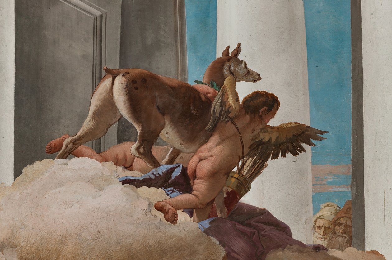 Palazzina (Malá budova), vstupní hala: „Oběť Ifigenie“, detail laně poslané Artemis, aby nahradila Ifigénii od Giovanni Battista Tiepolo