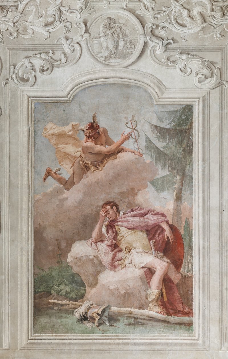 Palazzina (Malá budova), třetí místnost nebo místnost Aeneid: „Aeneas sní o Merkurovi, který mu nařídí odejít“ od Giovanni Battista Tiepolo