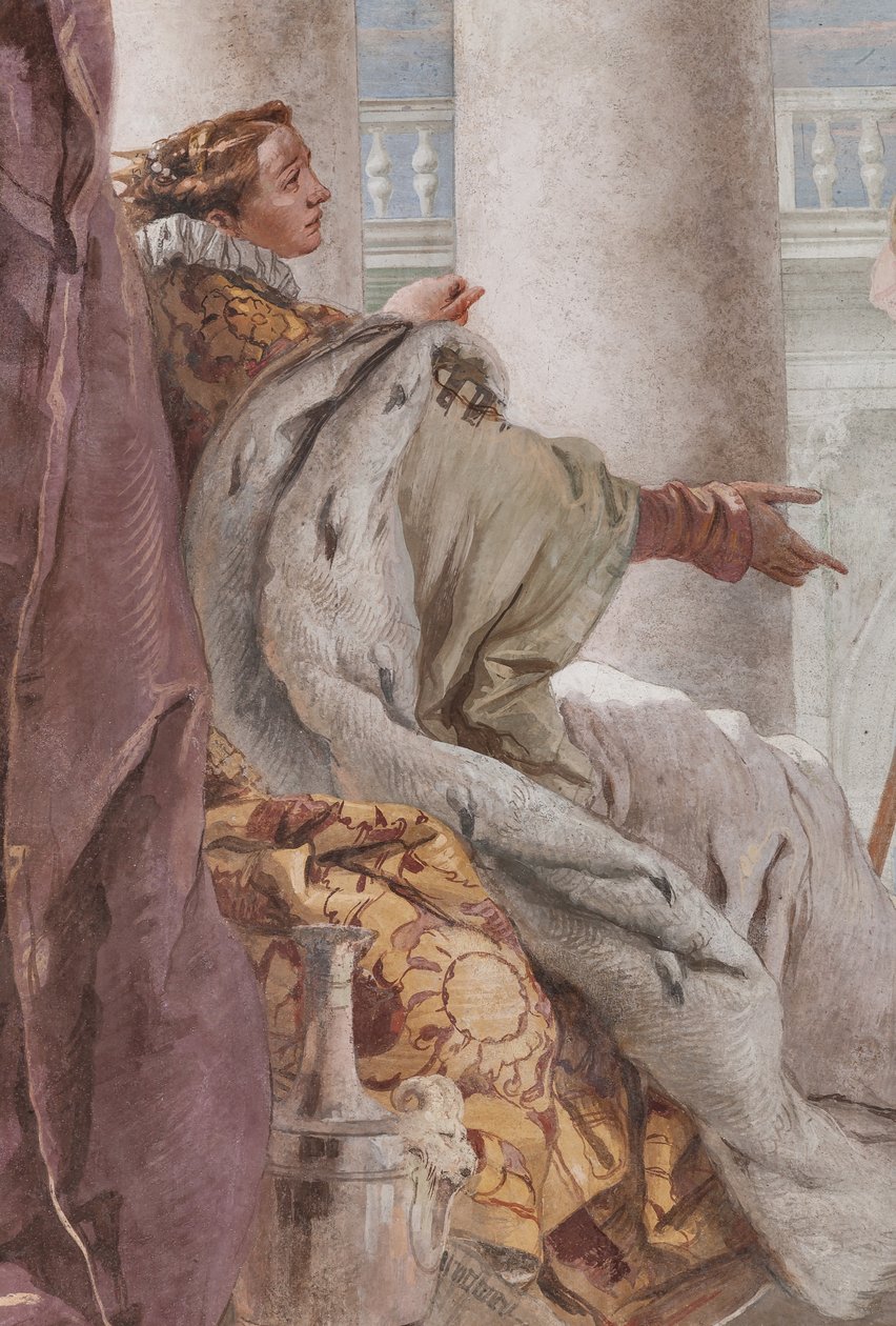 Palazzina (Malá budova), třetí místnost nebo místnost Aeneid: „Aeneas představuje Erose s Didone v podobě Ascania“, detail od Giovanni Battista Tiepolo