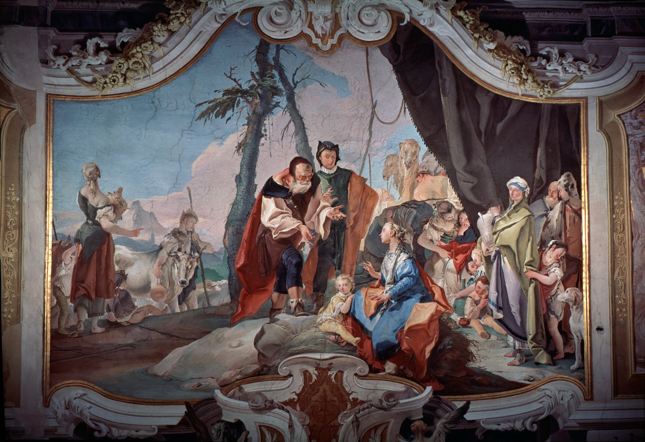 Rachel skrývá modly ukradené jejímu otci Labanovi od Giovanni Battista Tiepolo