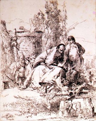 Čaroděj zkoumá lebky (lept) od Giovanni Battista Tiepolo