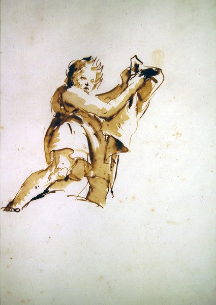 Studie mladíka zvedajícího plášť (pero a hnědý inkoust a mytí na papíře) od Giovanni Battista Tiepolo