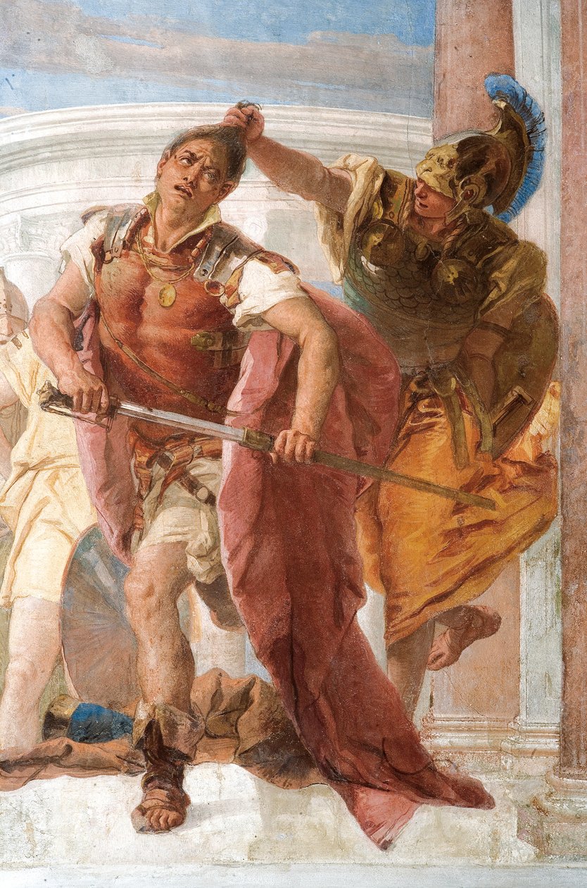 Detail Minervy, která brání Achilleovi před zabitím Agamemnona, z komnaty Iliady v Palazzině od Giovanni Battista Tiepolo