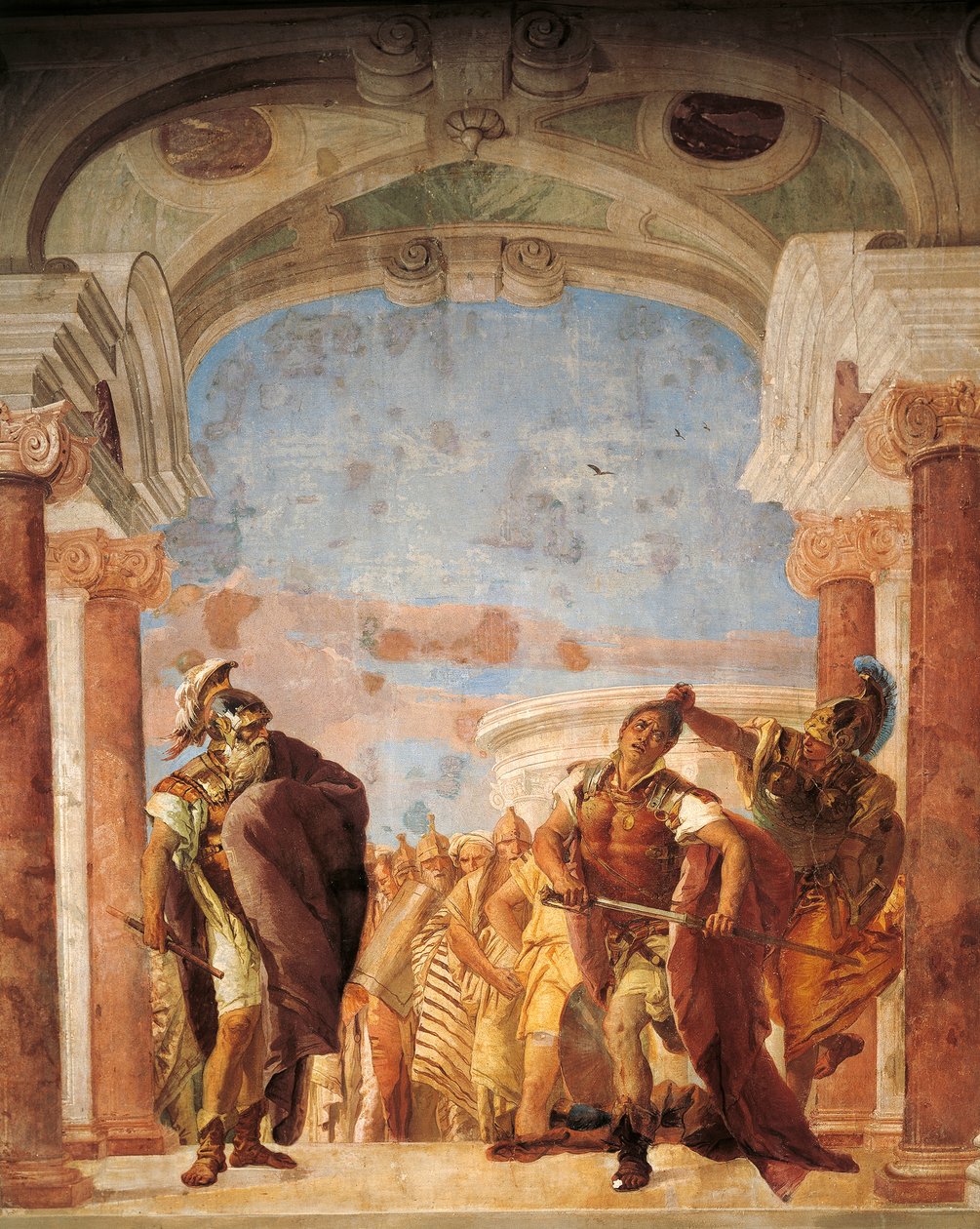 Minerva bránící Achilleovi zabít Agamemnona, Giambattista Tiepolo (1696-1770), freska, Pokoj Iliady, Villa Valmarana 
