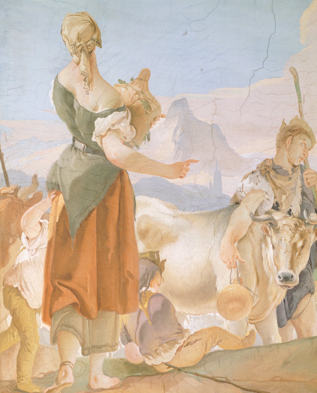 Rachel skrývá idoly, Giambattista Tiepolo (1696-1770), freska, Detail, Arcibiskupský palác v Udine od Giovanni Battista Tiepolo