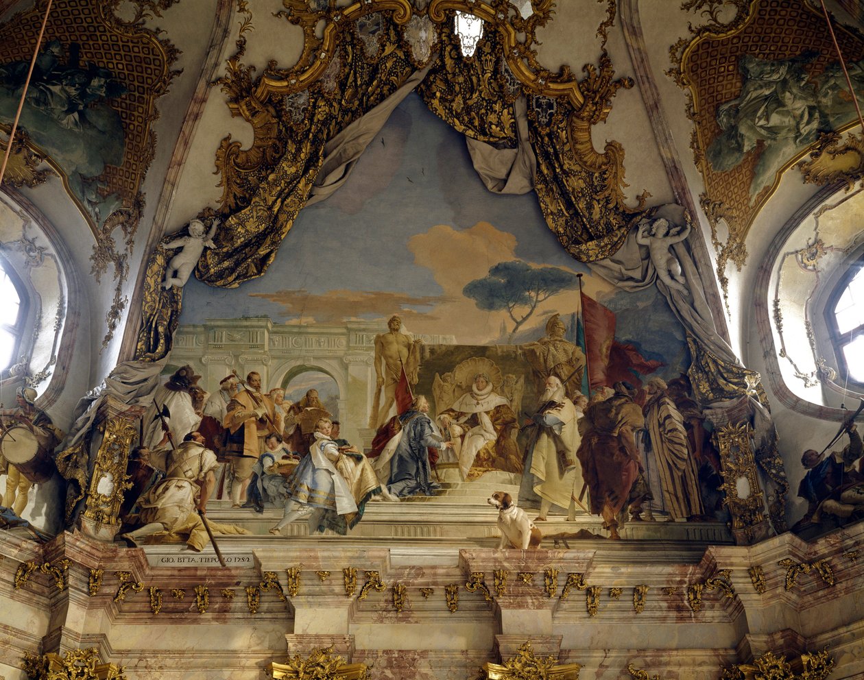 Investitura Eveque Aroldo Frederikem I. z Hohenstaufen (1122-1190) dit Frederic Barberousse, německý král a germánský císař Fresco od Giovanniho Battisty (Giambattisty) Tiepola (1696-1770). 18. století Palác Wurzburg (Würzburg) Německo od Giovanni Battista Tiepolo