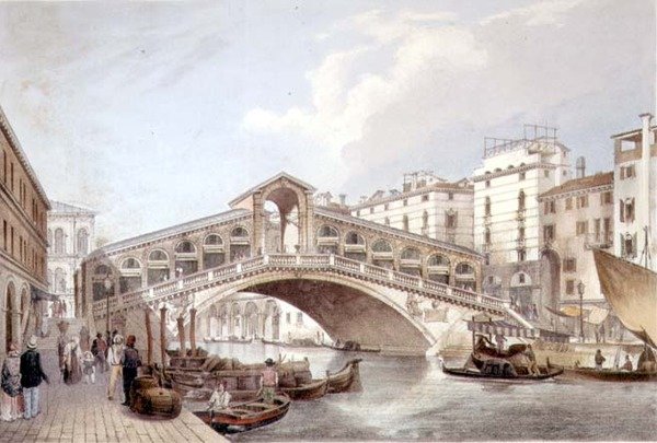 Ponte di Rialto, Benátky, rytý Lefevre (litho) od Giovanni Battista (after) Cecchini