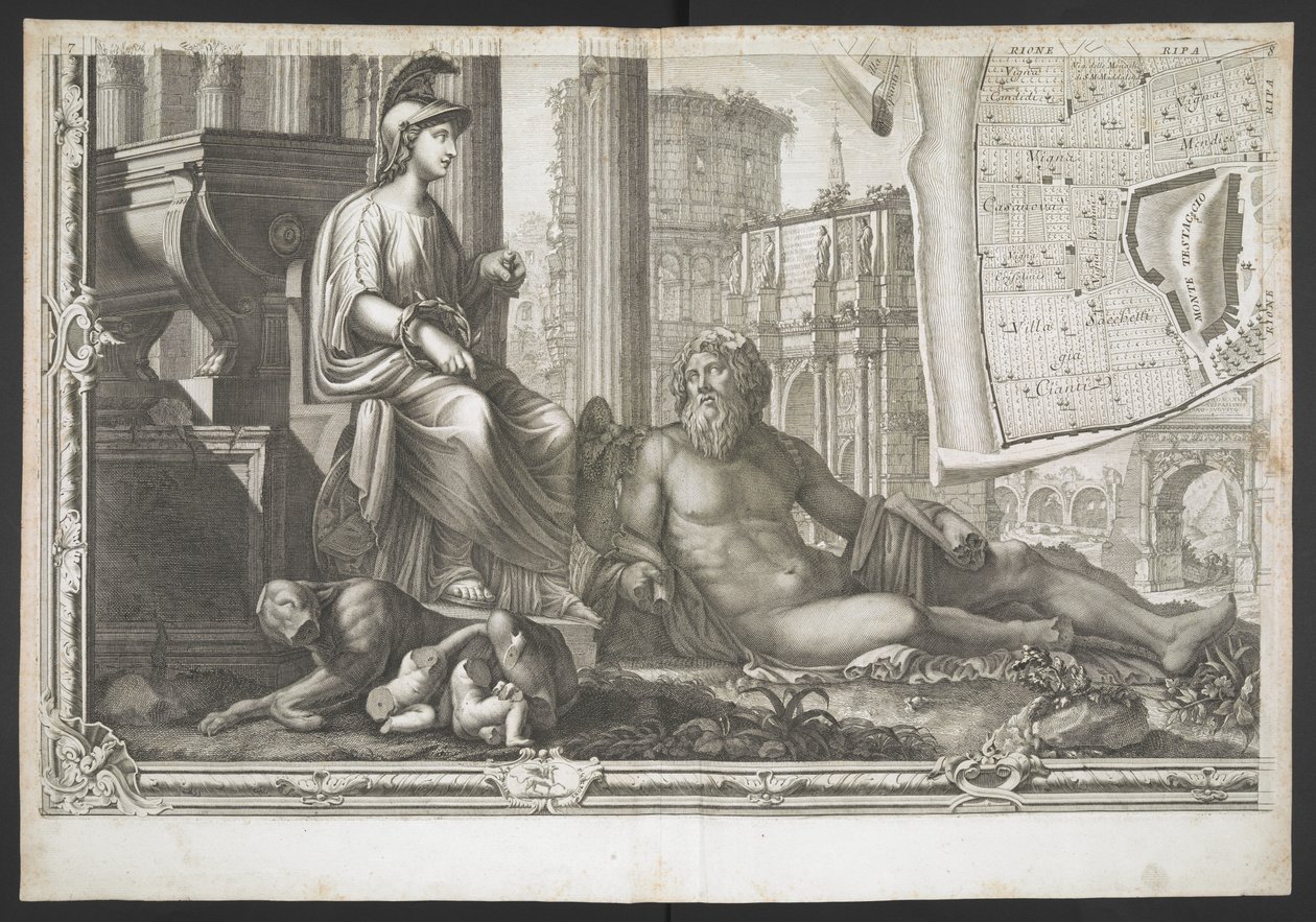 Figury a sochy z Nového plánu Říma, které přinesl G. Nolli od Giovanni Battista (after) Nolli