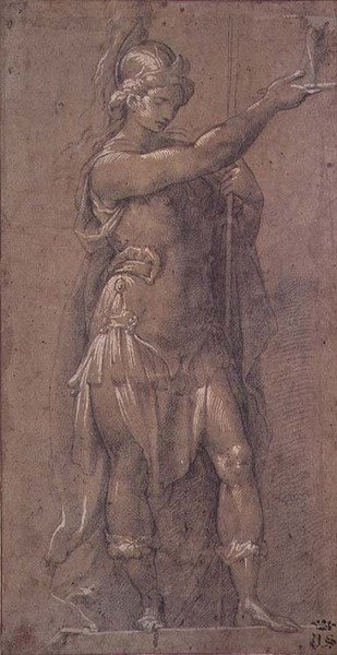 Minerva, c.1605-09 (černá křída zvýrazněná bílou na papíře) od Giovanni Battista 1567 1633 Crespi