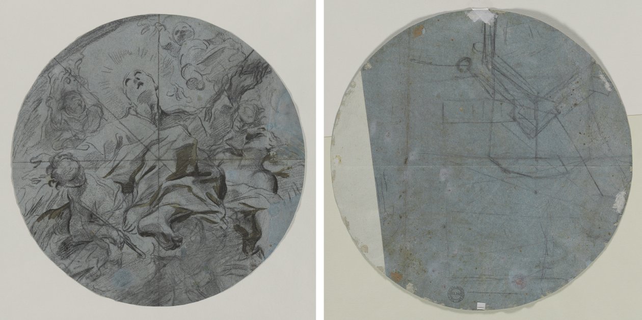 Apoteóza světce (recto); Architectural Sketch(?) (verso) od Giovanni Battista Benaschi