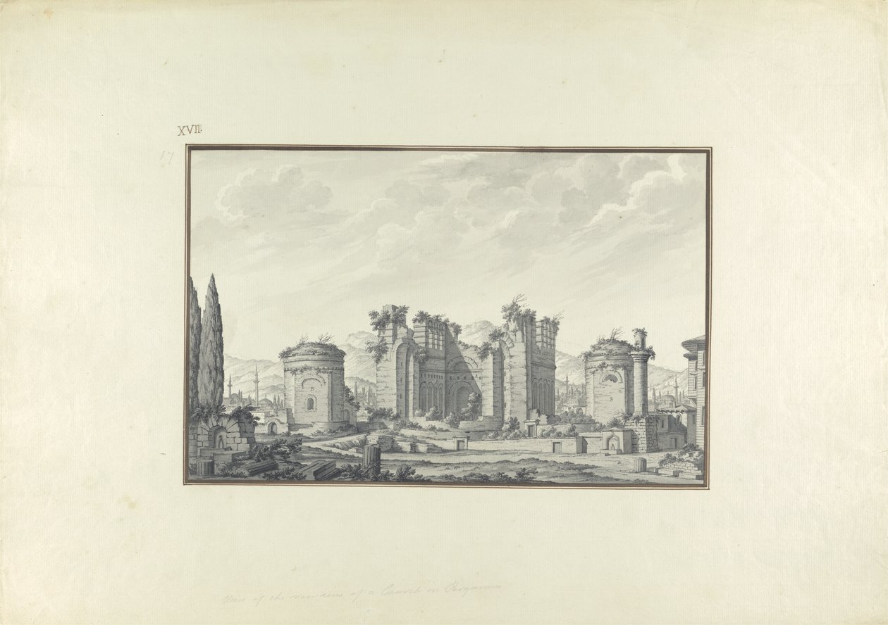 Kizil Avlu, Central Hall, v Pergamon (pero a inkoust a mytí na papíře) od Giovanni Battista Borra