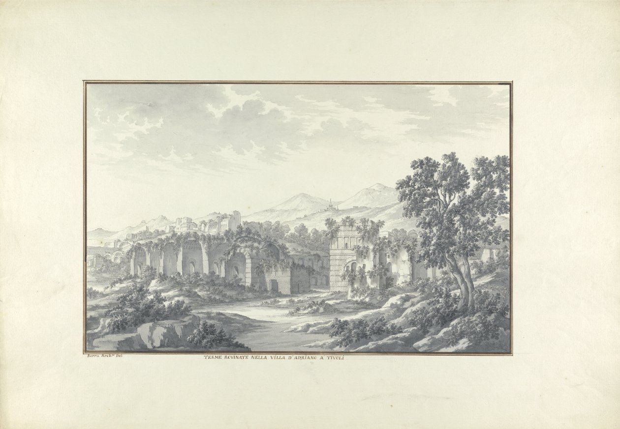 Pohled na zničené lázně v Hadrians Villa v Tivoli, c.1750 od Giovanni Battista Borra
