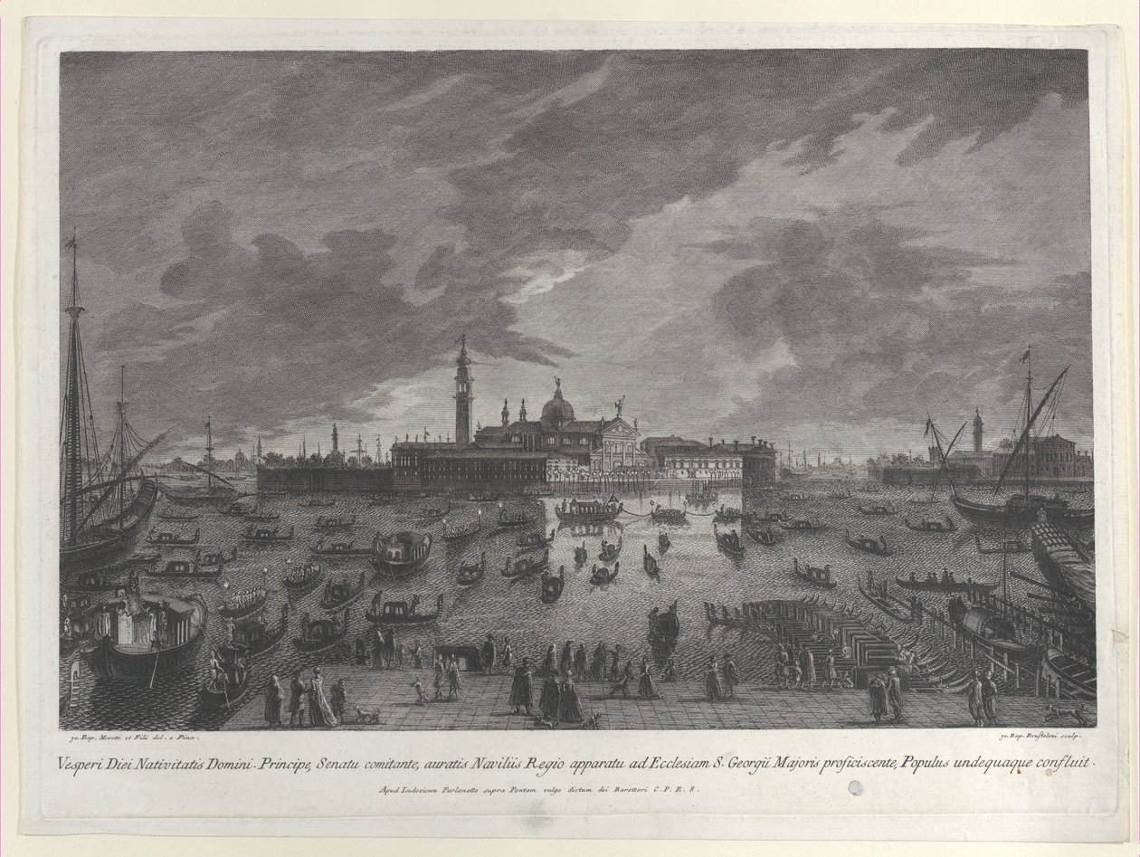 Noční pohled na procesí na Štědrý den dóžete a benátského senátu do San G..., 1763. od Giovanni Battista Brostoloni