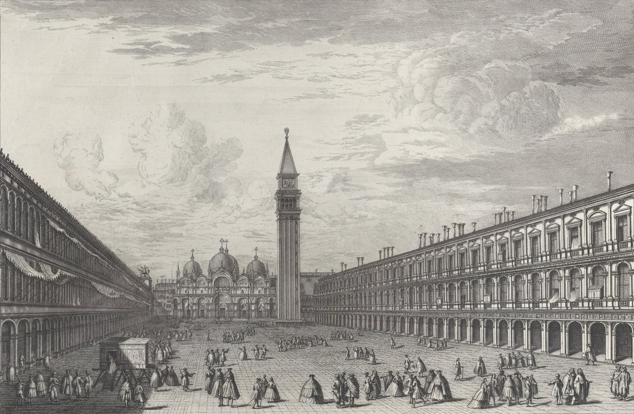 Piazza San Marco při pohledu na baziliku a Campanile, 1763., 1763. od Giovanni Battista Brostoloni
