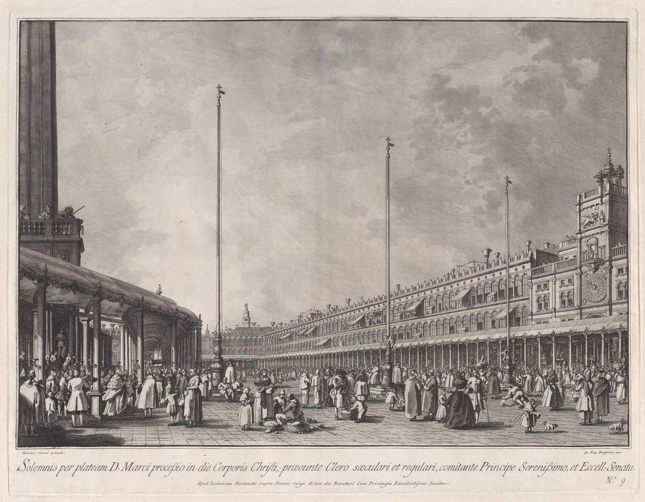 Talíř 9: Procesí na Den Božího těla na náměstí Piazza San Marco, z 