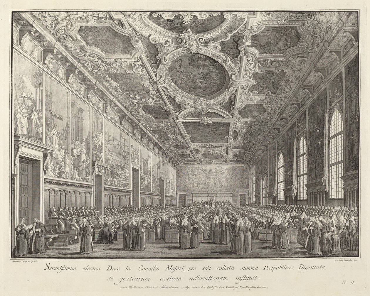 Dóže se vrací díky v Sala del Consiglio Maggior, 17631766. od Giovanni Battista Brostoloni