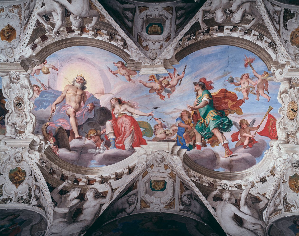 Afrodita prosí Dia, aby nezabil jejího milence Anchise (Fresco od Giovanni Battista Carlone